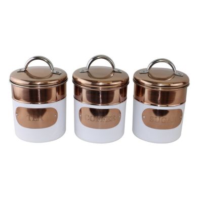 Product photograph of 3 X Metal Tins Twist Lid 1 1 Litres - White Copper from QD stores