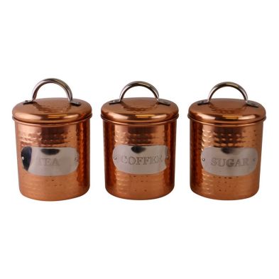 Product photograph of 3 X Metal Tins Twist Lid 1 1 Litres - Copper from QD stores