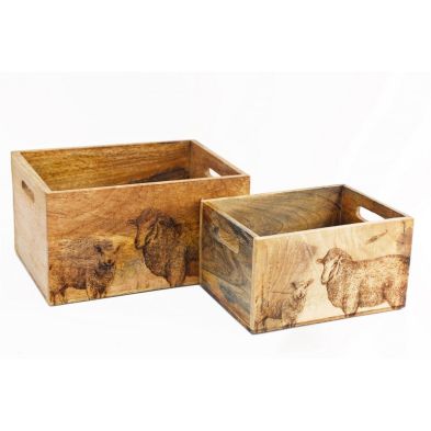 Product photograph of 2 X Sheep Wood Crates - Natural from QD stores