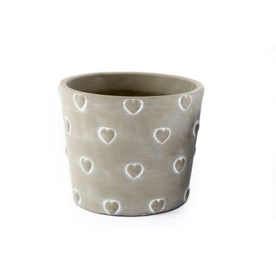 Product photograph of Planter Stoneware Grey With Heart Pattern - 16cm from QD stores