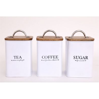 Product photograph of 3 X Metal Tins 13cm - White from QD stores