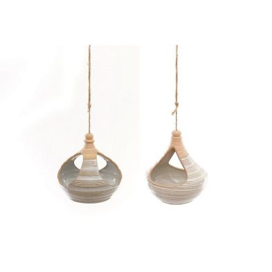 Product photograph of 2x Planter Sandstone Grey With Striped Pattern Hanging - 16 5cm from QD stores