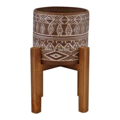 Product photograph of Planter Cement Wood With Aztec Pattern - 25cm from QD stores