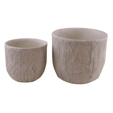 Product photograph of 2x Planter Cement With Embossed Leaf Pattern from QD stores