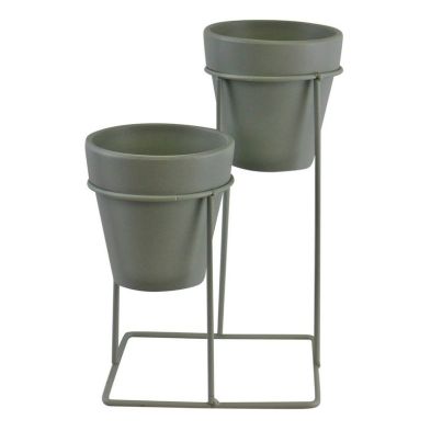 Product photograph of 2x Planter Metal Terracotta Green - 25cm from QD stores