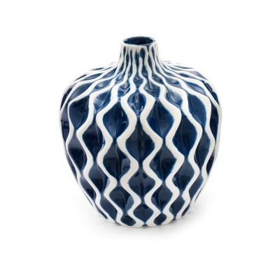Product photograph of Serenity Vase Ceramic Blue With Ripple Pattern - 20cm from QD stores