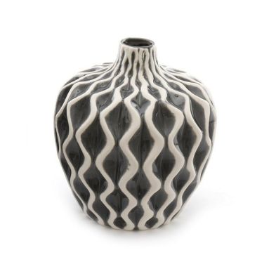 Product photograph of Serenity Vase Ceramic Grey With Ripple Pattern - 20cm from QD stores
