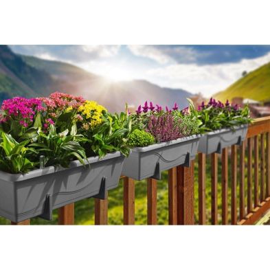 Gardenico Self Watering Planter For Balconies 40cm Stone Grey Triple Pack