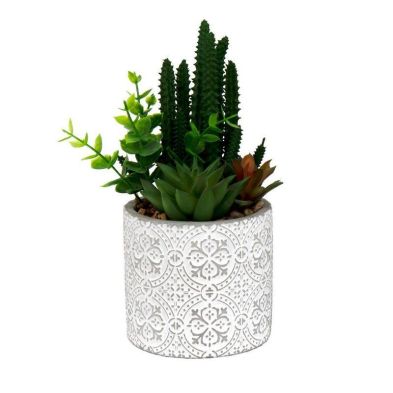 Product photograph of Faux Succulent Ceramic White With Aztec Pattern - 20cm from QD stores