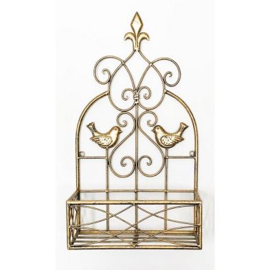 Product photograph of Planter Metal Gold With Bird Pattern Wall Mounted - 53 3cm from QD stores