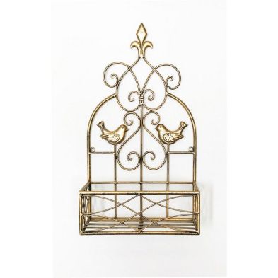 Product photograph of Planter Metal Gold With Bird Pattern Wall Mounted - 48 3cm from QD stores