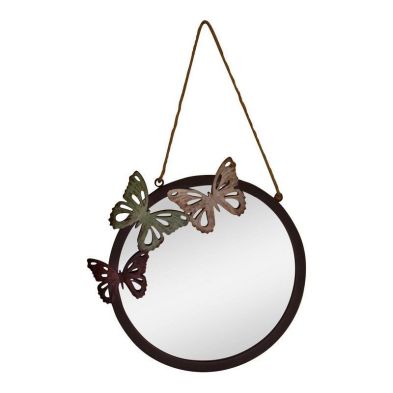 Butterfly Mirror Metal Grey With Rustic Pattern Hanging 33cm