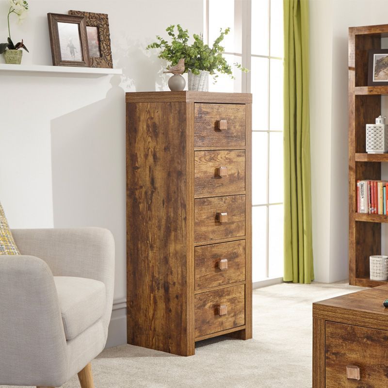 Details About Jakarta Brown Slim Chest Of 5 Drawers